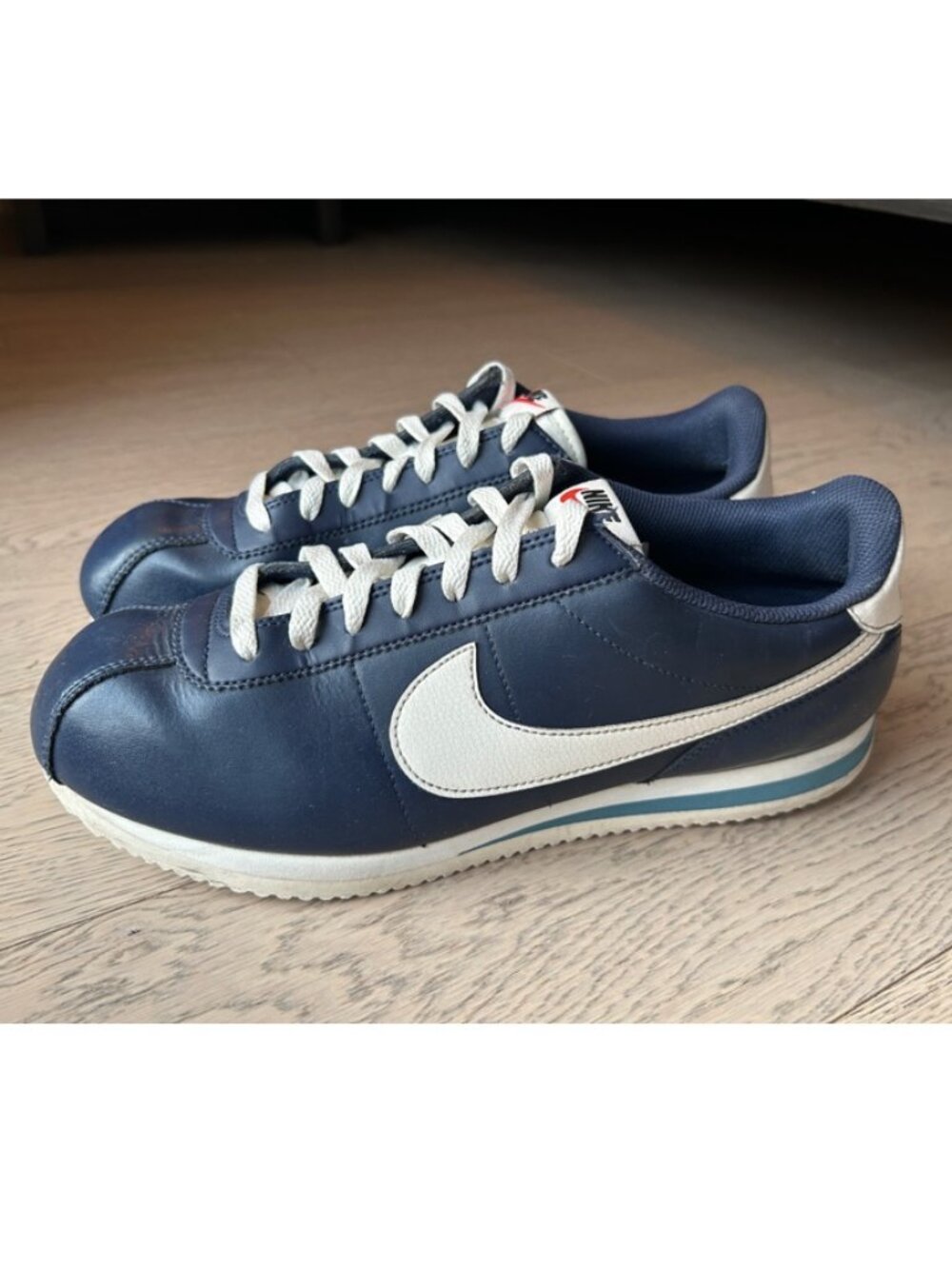 NIKE Cortez Mens Midnight Navy Blue Leather OG Classic Sneakers